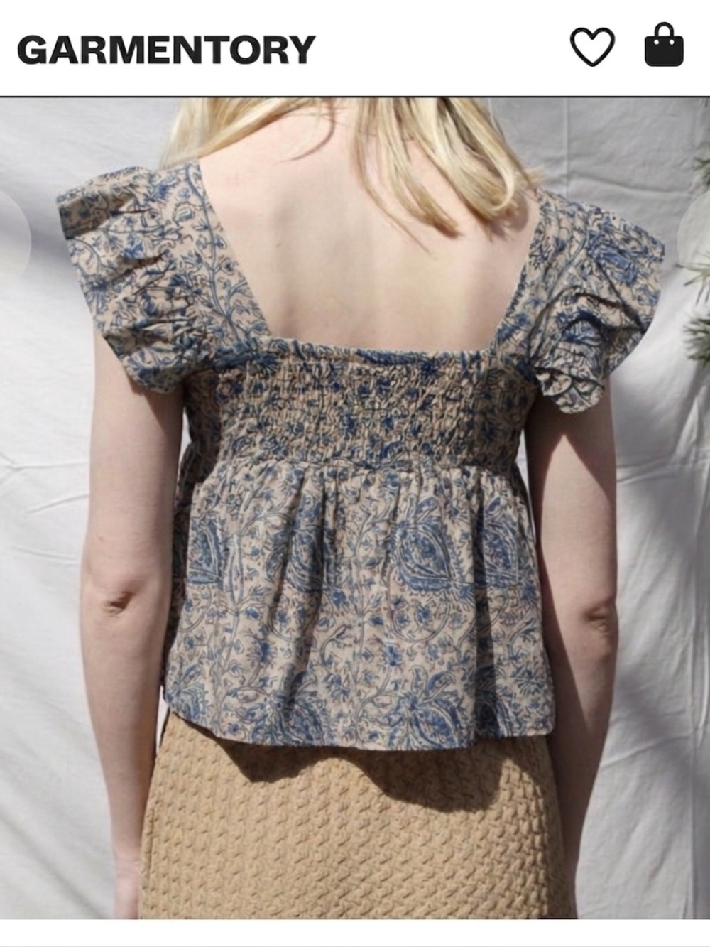 MATTA $175 • 18” PTP • Blue Floral Boho Square Neckline Ruffle Sleeve Top - Picture 10 of 10